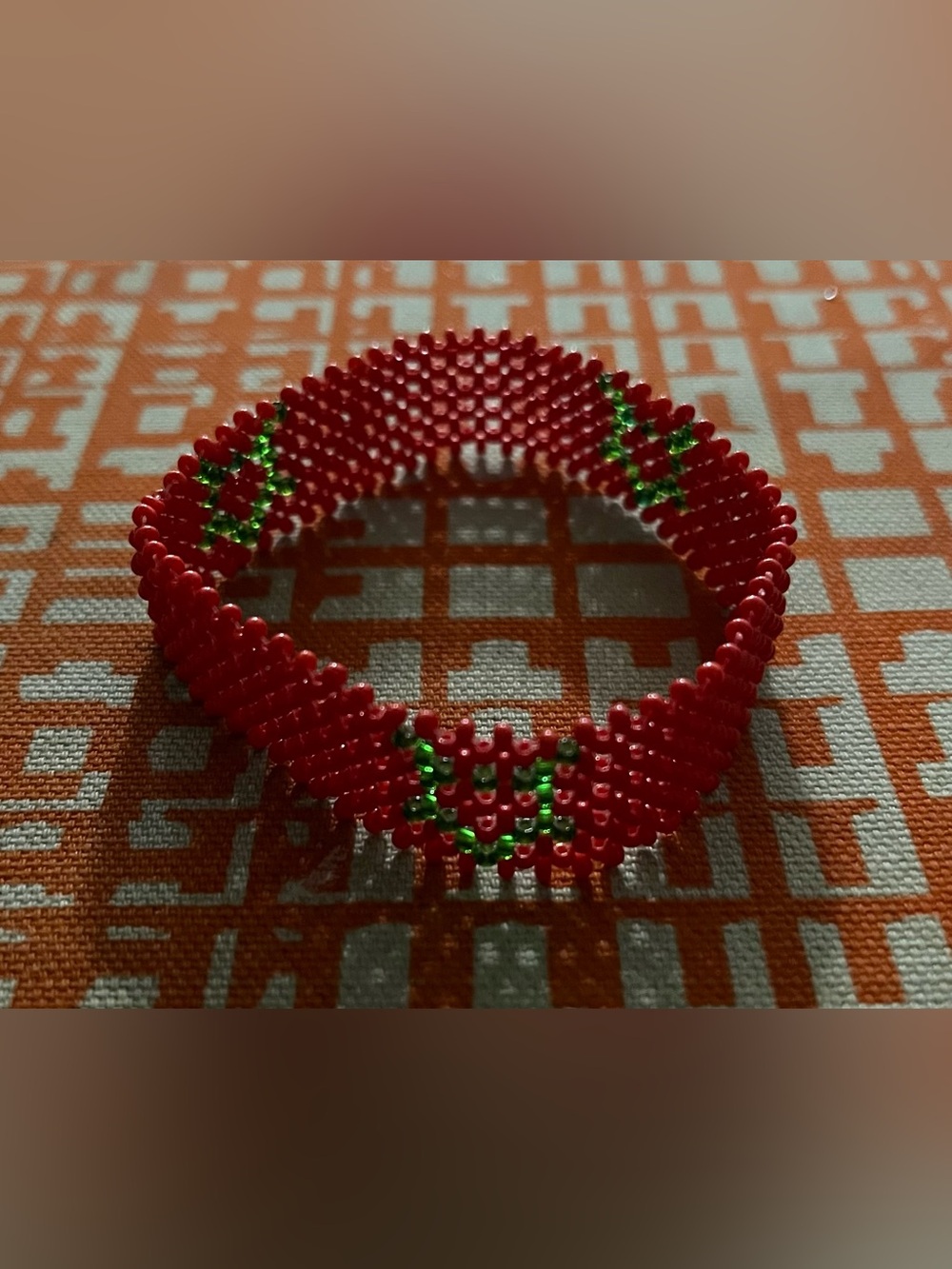 Morocco Handmade Red and Green Beaded Stretch Bracelet
